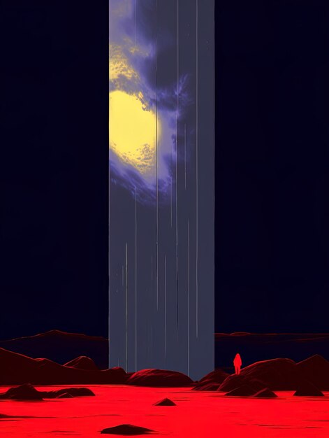 Photo un grand pilier avec une lumière dessus et un signe qui dit la lune