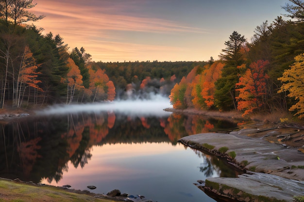 Photo un grand plan d'eau entouré d'arbres