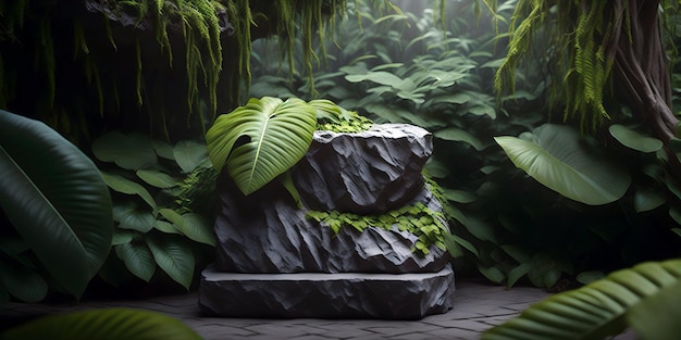 Grand podium en pierre dans la forêt de la jungle illustration 3D