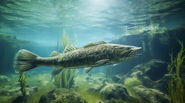 Grand poisson walleye nageant sous l'eau image de mer générée par AI Image