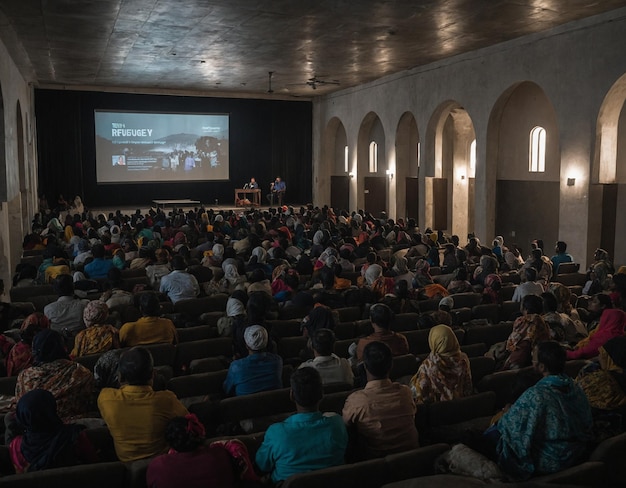 un grand public regarde une présentation dans une église