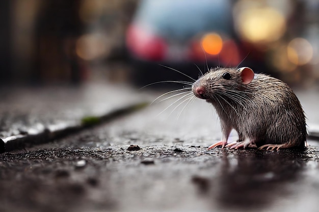 Un grand rat gris ramasse des ordures de rat dans une décharge