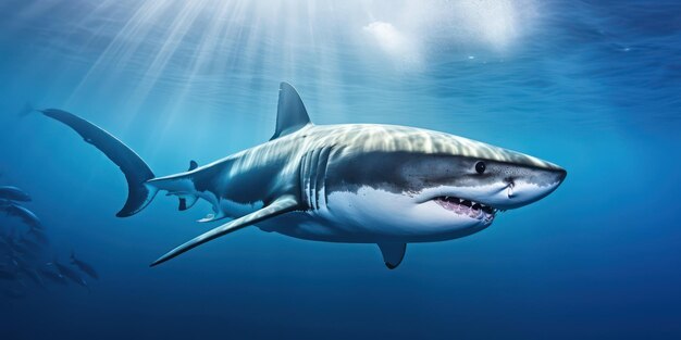 Grand requin blanc emblématique dans l'océan azur