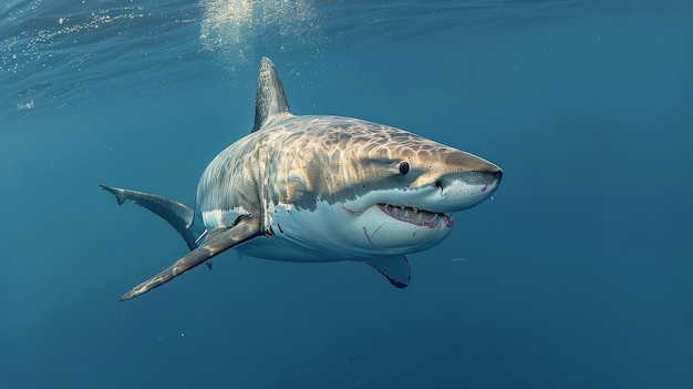 Le grand requin blanc nage dans l'océan