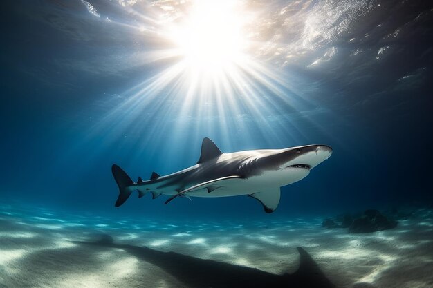 Grand requin sous l'eau ensoleillé Générer Ai