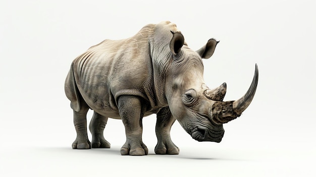 Un grand rhinocéros majestueux se dresse haut son corps musclé couvert d'une épaisse peau ridée