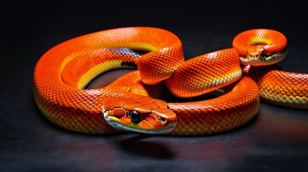 Un grand serpent orange sur une surface noire