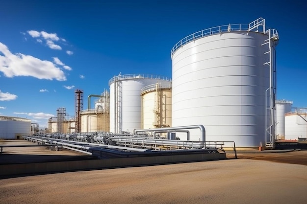 un grand silo blanc avec un ciel bleu et des nuages en arrière-plan