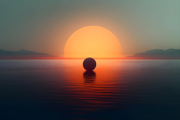 Un grand soleil se couche sur un plan d'eau et le soleil se couche.