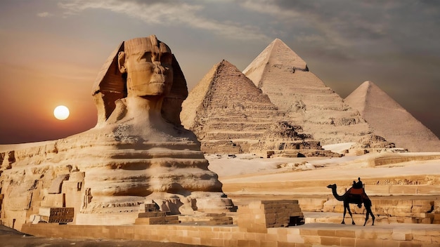 Le grand sphinx de Gizeh et d'où les pyramides de Gizeh au Caire en Égypte