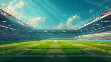 Photo un grand stade avec un champ vert luxuriant et un ciel bleu clair présentant le cadre parfait pour le football