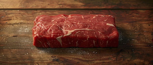 Un grand steak de bœuf cru sur une planche à couper en bois