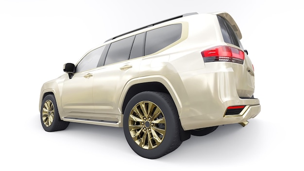 Grand SUV familial sept places premium sur fond blanc isolé illustration 3d