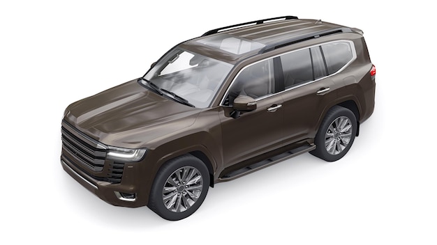 Grand SUV familial sept places premium sur fond blanc isolé illustration 3d