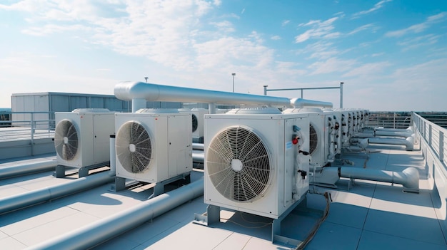 Grand système de climatisation industriel blanc sur le toit Generative AI