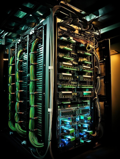 Photo un grand système informatique avec beaucoup de fils de différentes couleurs.