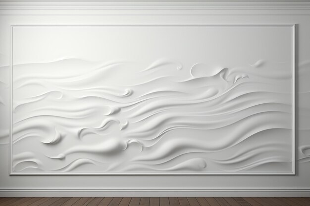 Photo un grand tableau blanc de vagues sur un mur blanc.