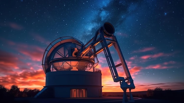 Grand télescope astronomique sous un ciel crépusculaire Image générée par l'IA