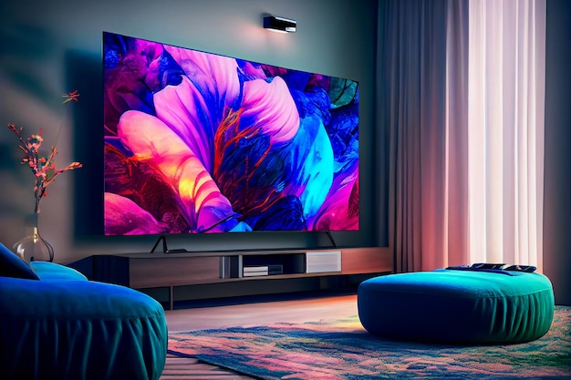 Photo grand téléviseur dans un salon salon élégant avec grand écran de télévision generative aixa