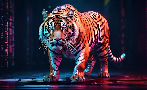 Grand tigre avec un fond abstrait numérique vibrant