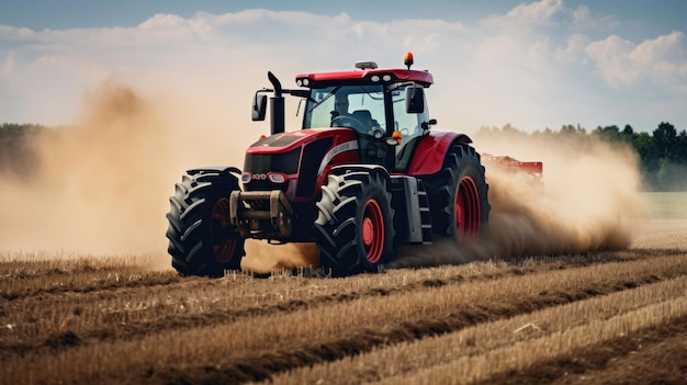 Un grand tracteur puissant tire le champ