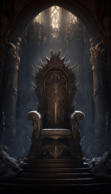 Grand trône majestueux dans la villa du château des ténèbres AI générative