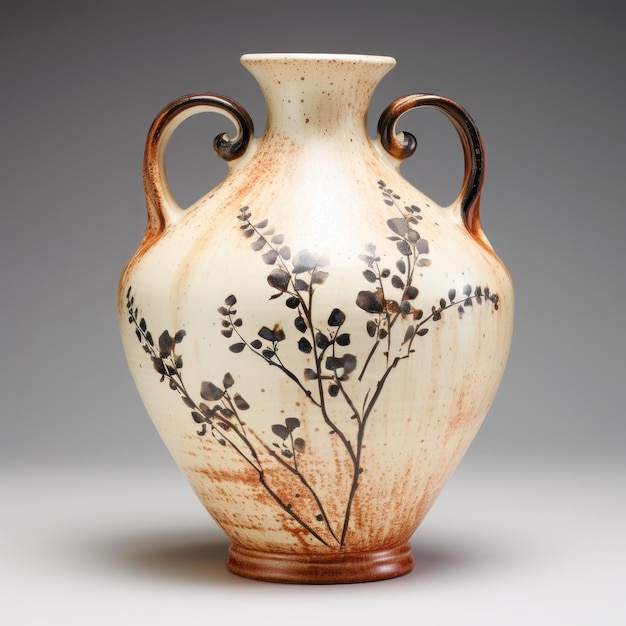 Photo grand vase blanc avec un motif brun dans le style de jeff legg