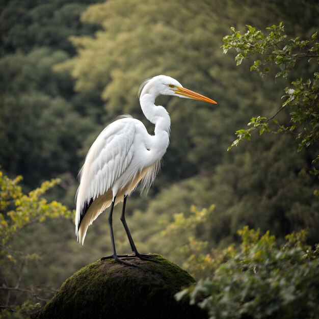 Grande Aigrette sur fond naturel