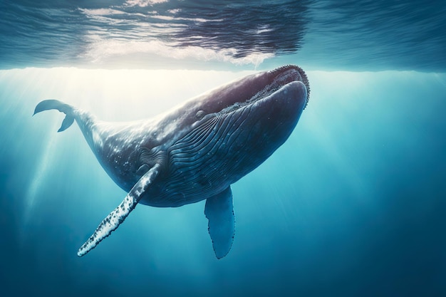 Une grande baleine à bosse coule au fond de l'océan