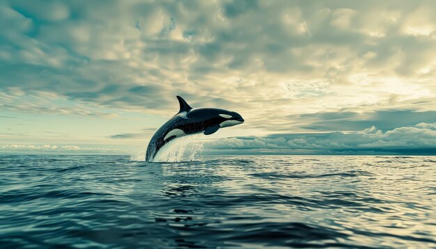 Une grande baleine saute de l'eau.