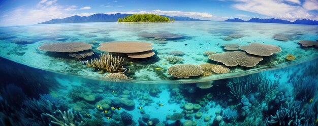 La grande barrière de corail de la côte australienne l'océan bleu le corail de queensland