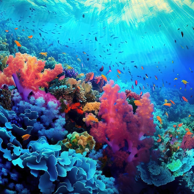 grande barrière de corail sous l'eau monde poisson sous la mer herbe récifs coralliens corail coloré