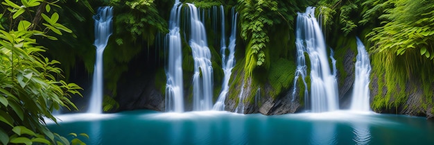 Photo une grande cascade au milieu d'une forêt verdoyante