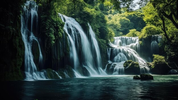 Photo une grande cascade dans la forêt.