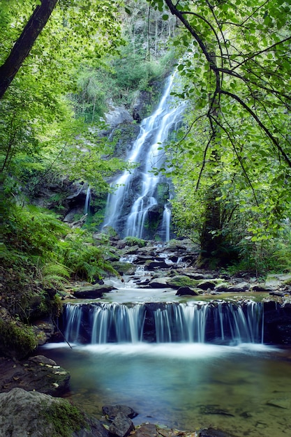 Grande cascade formée dans la région de la Galice connue sous le nom de cascade de Las Hortas.