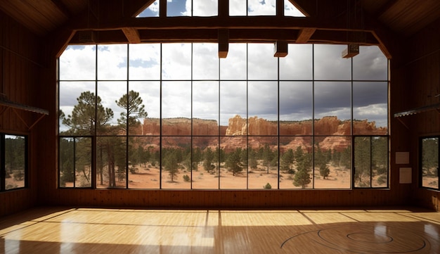 Une grande chambre avec une grande fenêtre qui dit grand canyon.