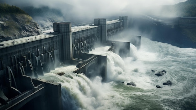 une grande chute d'eau au milieu d'un barrage.