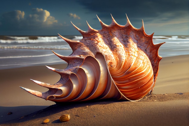 Grande coquille de mer Murex sur le rivage généré par l'IA