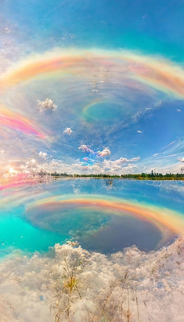 Grande étendue d'eau avec un arc-en-ciel dans le ciel ai générative