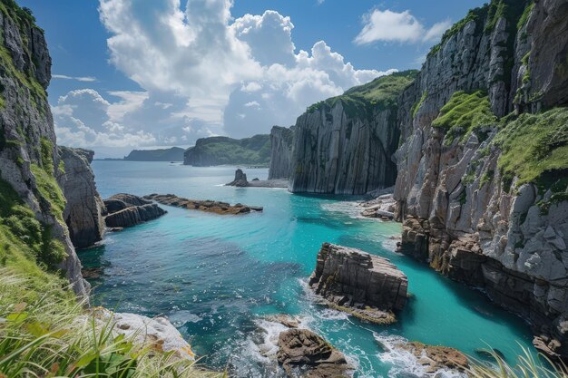 Une grande étendue d'eau entourée de montagnes