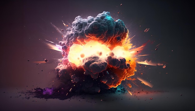 Une grande explosion avec un fond violet et une grande explosion