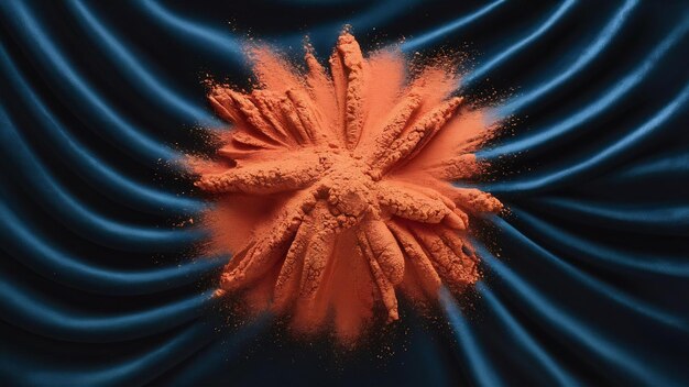 Photo une grande explosion de poudre de maquillage orange sur un fond sombre