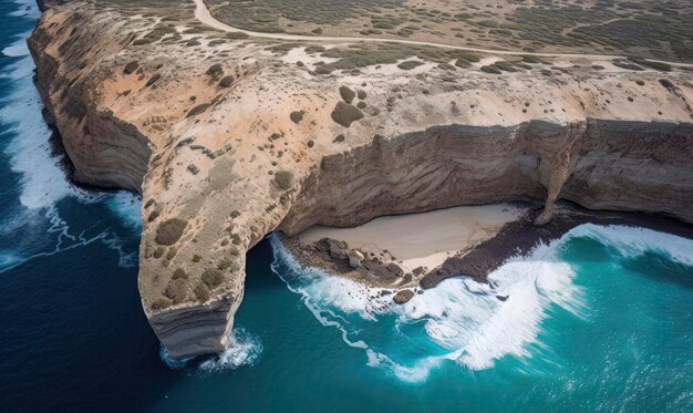 Photo une grande falaise avec une plage dessus