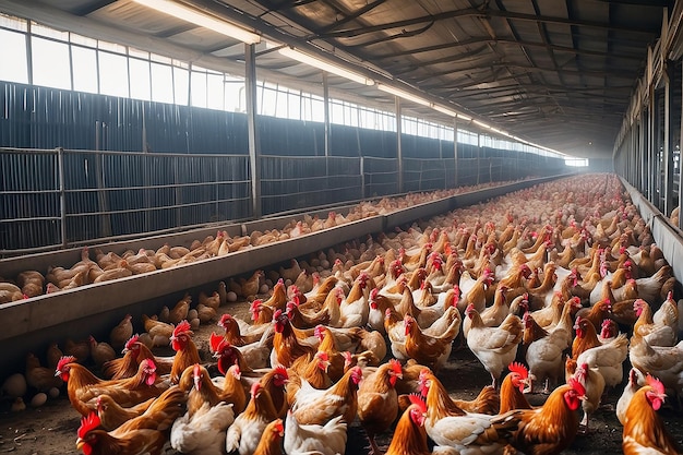 Photo une grande ferme avicole avec des poulets et des coqs production de viande et d'œufs agriculture avicole industriel