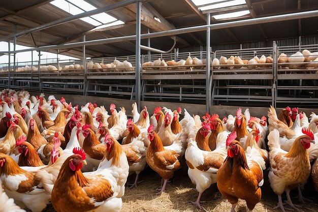 Photo une grande ferme avicole avec des poulets et des coqs production de viande et d'œufs agriculture avicole industriel