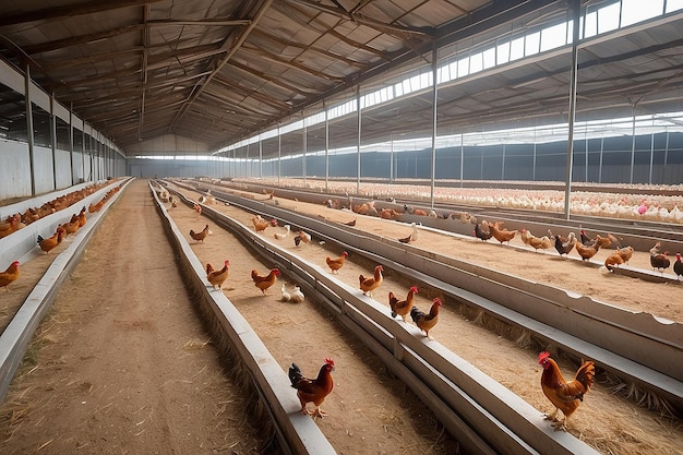 Une grande ferme avicole avec des poulets et des coqs Production de viande et d'œufs Agriculture Avicole Industriel