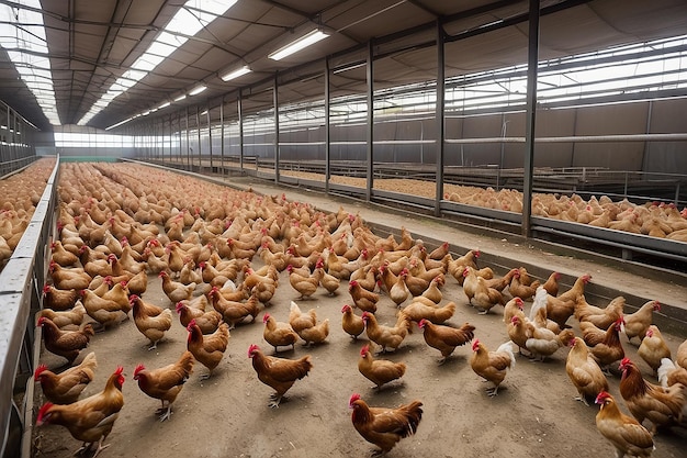 Une grande ferme avicole avec des poulets et des coqs Production de viande et d'œufs Agriculture Avicole Industriel
