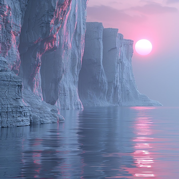 une grande formation rocheuse avec le soleil qui se couche derrière elle