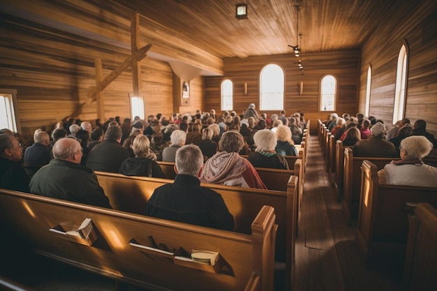 Une grande foule d'hommes dans une église avec une grande foule de gens en arrière-plan.