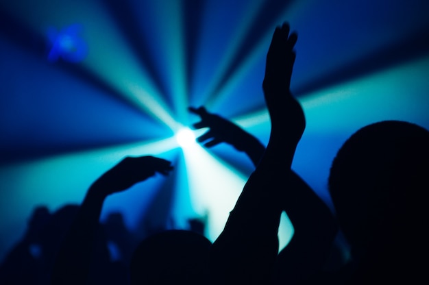 Grande foule de personnes lors d'un concert au stade dans l'obscurité